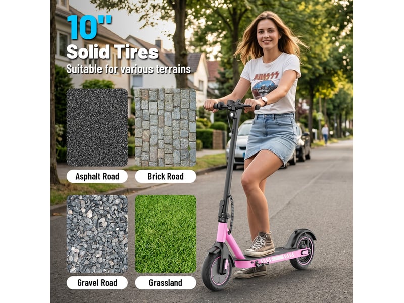  Trottinette électrique hiqis d9, pneus alvéolés 10, application intelligente, rose  - Conforama D