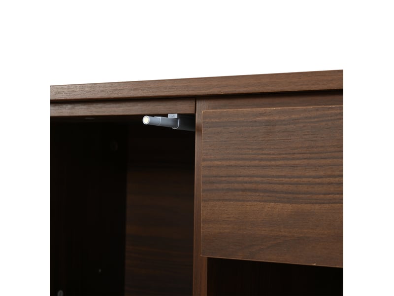Buffet 140 x 35 x 71 cm avec 4 tiroirs et 2 portes à lames, mdf et pieds en bois, coloris noyer - Conforama E