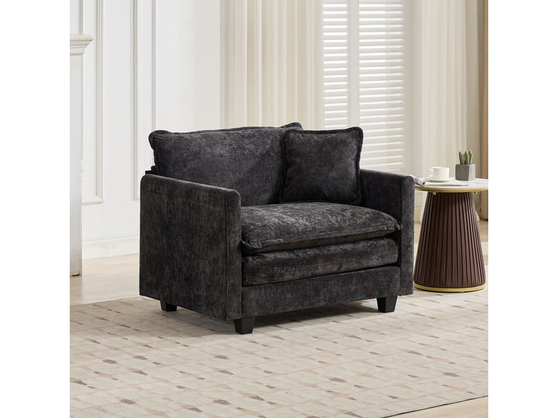  Canapé 1 place en chenille noire, coussin d'assise double couche, structure modulable pour salon ,pouf non inclus  - Conforama E