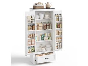 Meuble cuisine 80x35x183 cm avec 2 portes, tiroir et étagères réglables, armoire de rangement haute style campagne pour cuisine salon - blanc