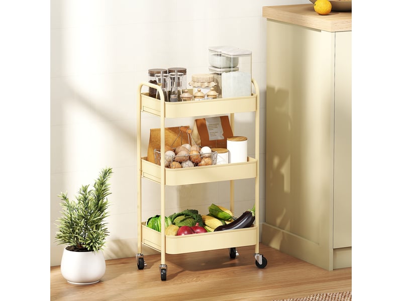  Desserte de cuisine style néo-rétro - 3 étagères - acier jaune kaki  - Conforama B