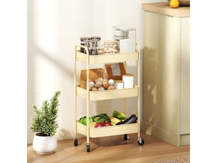 Desserte de cuisine style néo-rétro - 3 étagères - acier jaune kaki