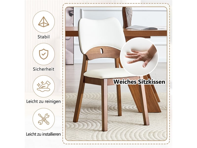  Lot de 2 chaises de salle à manger en bois avec dossier papillon assise rembourrée design moderne sans table  - Conforama E