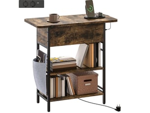 Console avec 2 étagères, prises secteur, ports usb et rangement, pour chambre et salon, 60 × 29,8 × 58,5 cm