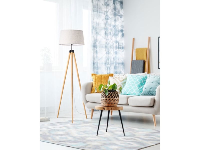  Lampadaire trépied bois massif abat-jour lin télécommande et pédale e27 dimmable 370618_AAAYF01649_6_DROPFR - Conforama B