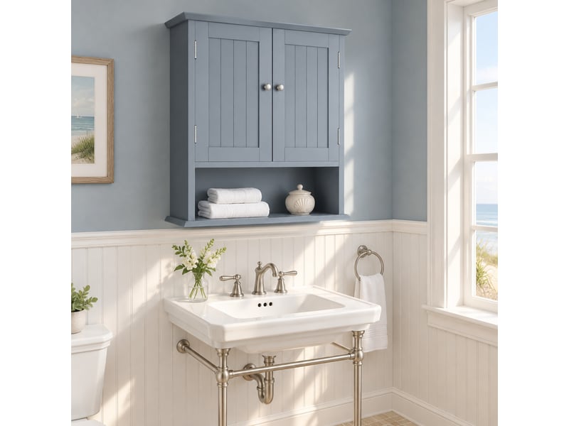  Armoire murale de salle de bains mdf gris clair 54,6x19,8x60 cm, 2 portes  - Conforama D