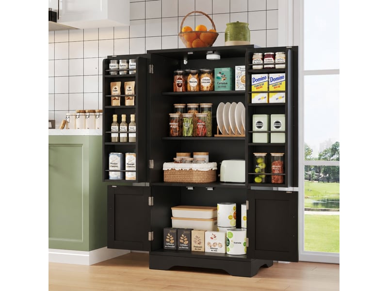  Armoire de cuisine noire avec éclairage led, meuble de rangement à quatre portes, 120 x 60 x 40  - Conforama D