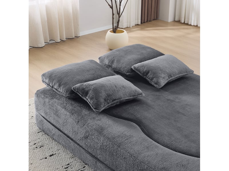  Canapé convertible 2 places en velours gris bleuté avec 4 coussins  - Conforama E