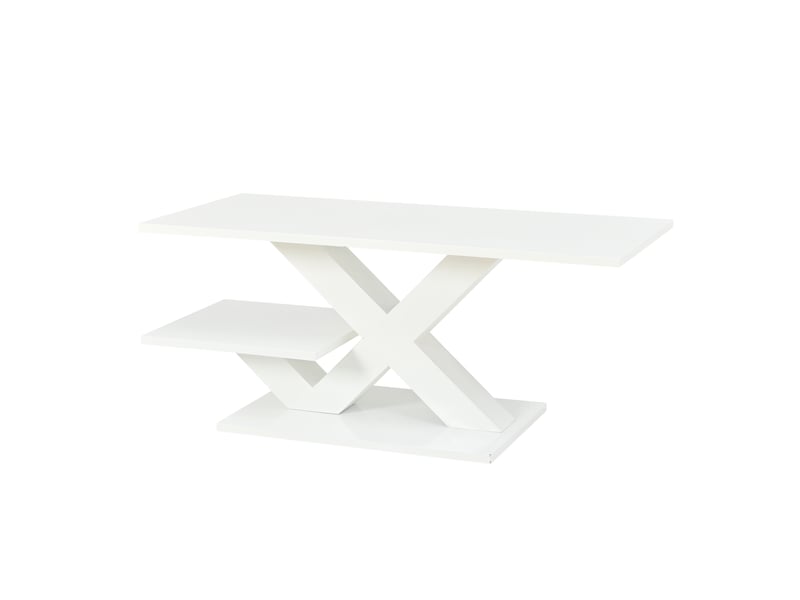  Table basse blanche brillante 100x48x45cm double plateau mdf pieds en x  - Conforama R