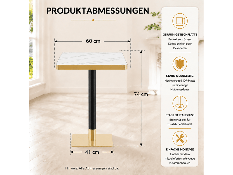  Table à manger carrée, 60x60x74 cm, effet marbre, salle à manger, pratique, plateau mdf, piètement métal, coloris blanc  - Conforama C