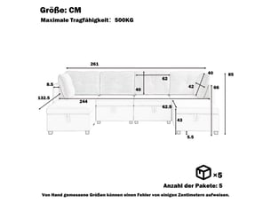 Canapé modulable en u 6 places avec rangement velours gris
