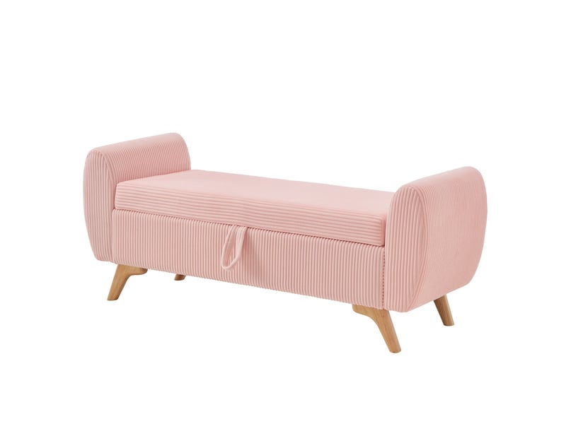  Banc coffre pliable 145 x 51 x 57 cm en velours côtelé rose avec pieds en bois  - Conforama D