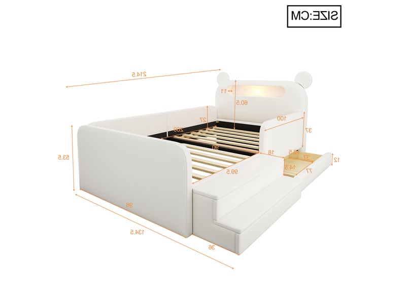 Lit enfant - rangement - 90x200 cm - rangements - simili cuir - blanc BUYDEEMEUS - Conforama C