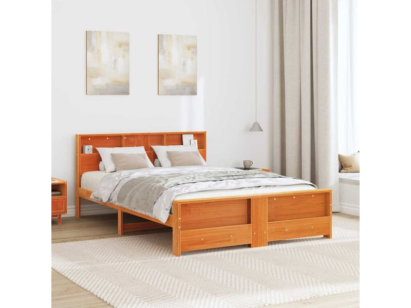  Lit double- lit adulte -  cadre de lit avec étagère brun  140 x 200 cm pin massif  - Conforama B