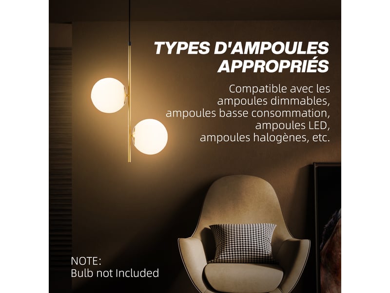  Suspension luminaire moderne, lustre plafonnier de double-tête, lumière suspendue réglable pour entrée, ton doré, salon  - Conforama R