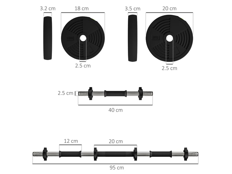  Ensemble 2 en 1 avec 2 haltères convertibles en barre, poids total 15 kg et disques de poids ajustables, rouge  - Conforama E