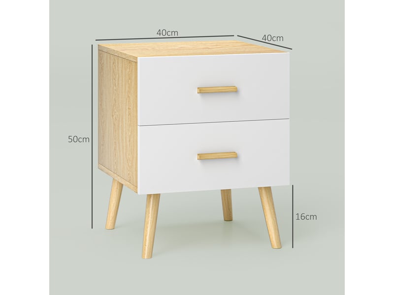  Table de chevet en bois de style scandinave avec 2 tiroirs, 40 x 40 x 50 cm, chêne  - Conforama E