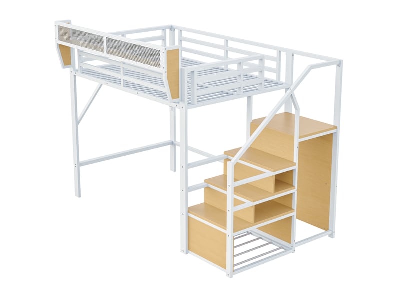  Lit mezzanine 140x200 cm avec échelle de sécurité et rangement modulable blanc  - Conforama E