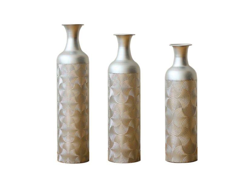 Lot de 3 vases de sol 50, 66 et 83 cm à motif ondulé en métal argenté  - Conforama A