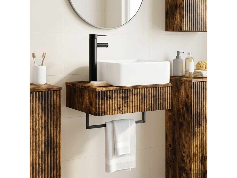  Basin de lavage mural, lavabo chêne fumé 50x41x39 cm  - Conforama B