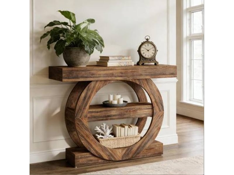  Console avec 3 étagères ouvertes et structure stable pour salon et entrée, en bois, marron rustique, 105 × 30 × 85 cm  - Conforama B
