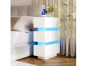 Lot de 2 tables de chevet étroites led avec 3 tiroirs, usbusb-c, blanches, 20x40x59,5 cm