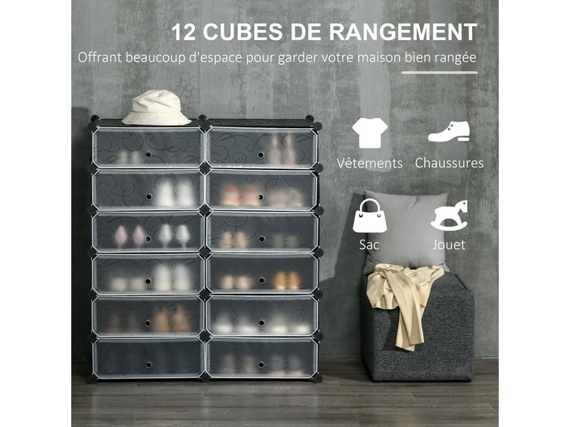  Meuble à chaussures modulable 12 cubes en pp et acier 94x37x108 cm  - Conforama D