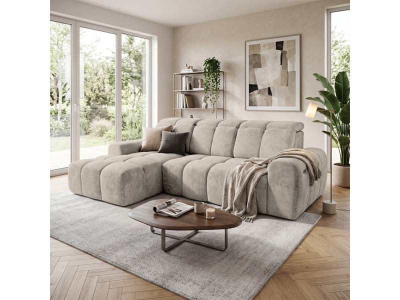  Canapé d'angle gauche relax krabi avec coffre tissu kiara beige KRABI-M-KIA852-L - Conforama B