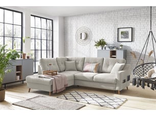 Canapé d'angle gauche convertible BOBOCHIC SWEDEN 5 places Tissu Beige