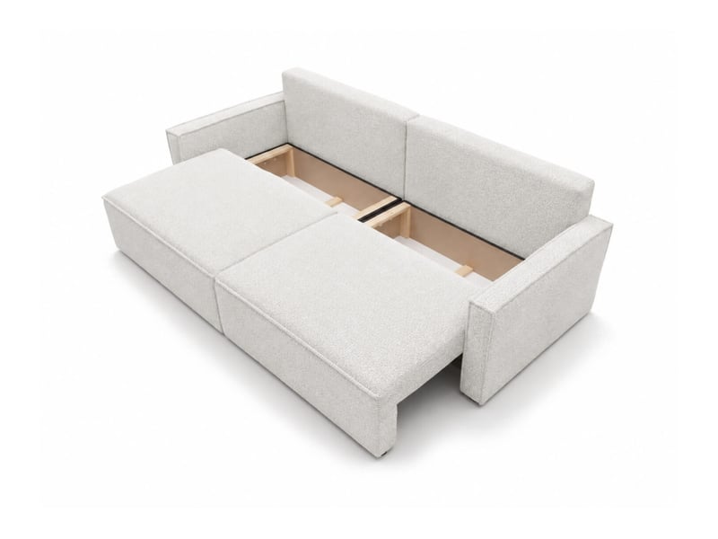  Farah - canapé droit 3 places convertible accoudoirs slim en tissu bouclettes texturées  - Conforama D
