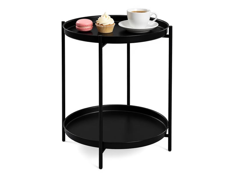  Table d’appoint ronde en métal noir – 2 plateaux amovibles – ø 44 x h 53 cm  - Conforama A