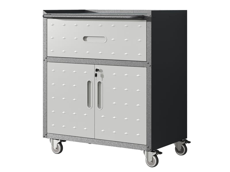 Armoire à outils métallique 75 x 42 x 88 cm – noir et gris – 1 tiroir, 2 portes verrouillables sur roulettes - Conforama C