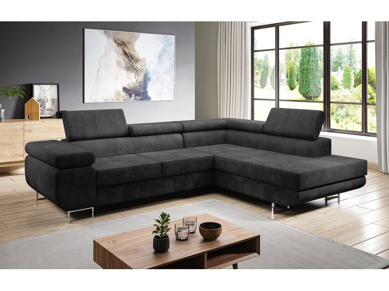 Canapé d’angle kanya gris 275 cm convertible avec coffre droite Kanya - Conforama B