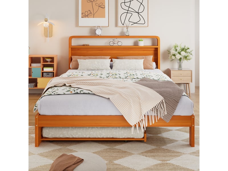  Lit gigogne 140x200 cm, lit enfant, couchage gigogne extensible, bois naturel  - Conforama E