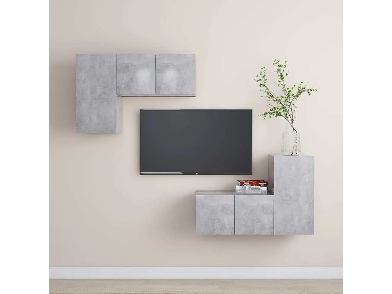  Ensemble de meubles tv 4 pcs gris béton bois d'ingénierie shl15440  - Conforama B