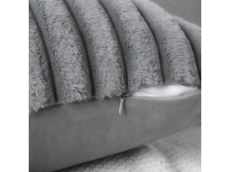  Lot de 2 housses de coussin 30 x 50 cm et 45 x 45 cm en peluche gris clair chicfurn  - Conforama W