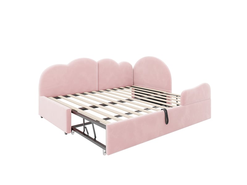 Canapé-lit (90 × 200 + 90 × 190), à déplier, tête de lit en forme de nuage, velours, rose - Conforama E