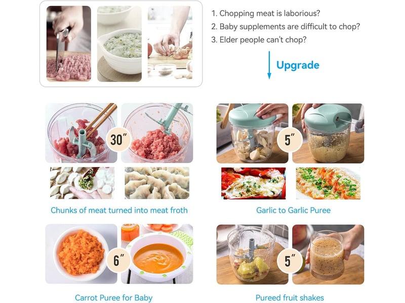Hachoir à oignons manuel, hachoir à ail à 5 lames de 1 000 ml, pour salade d'oignon, pesto, persil, saucissesnoix, vanille, légumes, salade et mach - Conforama C