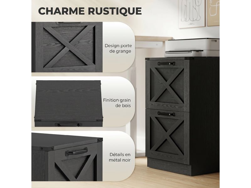  Caisson de bureau 2 tiroirs pour dossiers suspendus noir 40 x 40 cm  - Conforama D