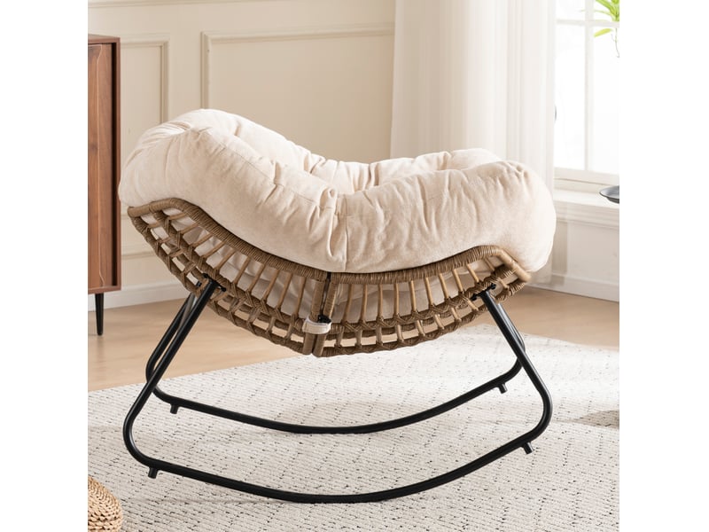  Fauteuil à bascule moderne en chenille beige 98x102x77 cm  - Conforama R