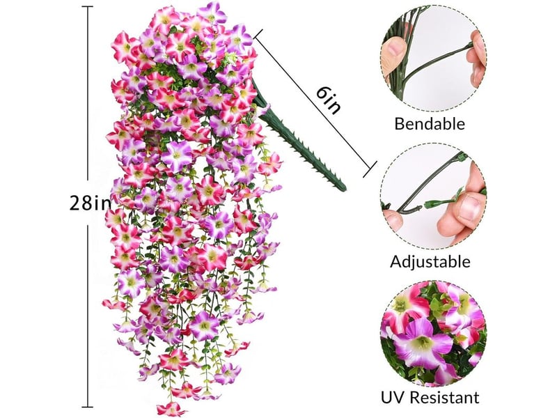 Pétunias artificiels retombants extérieurs – uv résistants, rose violet, idéal terrasse et intérieur - Conforama E