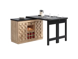 Îlot de cuisine pivotant 360° 120-197 cm avec rangement et porte-bouteilles amovible