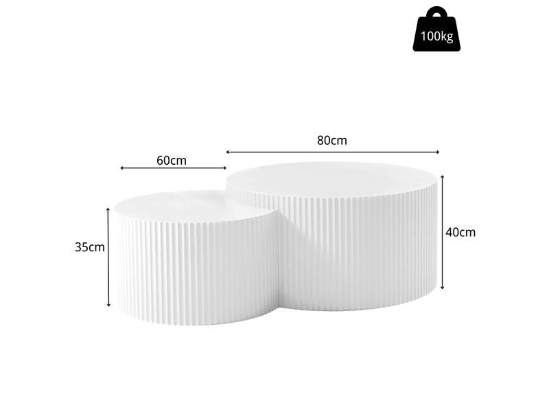  Table basse set 2 tables gigognes blanc mat mdf demi-lune bord ondulé salon  - Conforama C