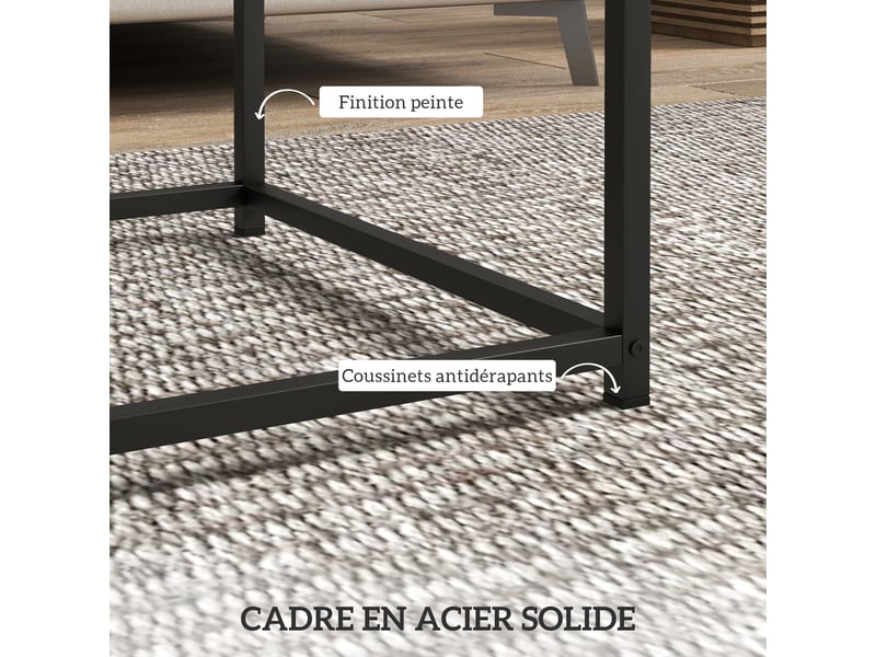 Lot de 2 tables gigognes tables basses carrées tables de cadre salon en acier et plateaux en panneaux de particules  - Conforama W