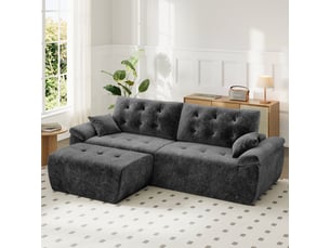 Canapé modulable en chenille gris mousse haute densité avec pouf,canapé salon 275cm style nuage confortable,compressé sans montage