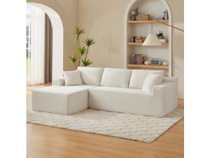 Canapé d'angle modulable 4 places avec chaise longue surdimensionnée et coussins amovibles en tissu blanc