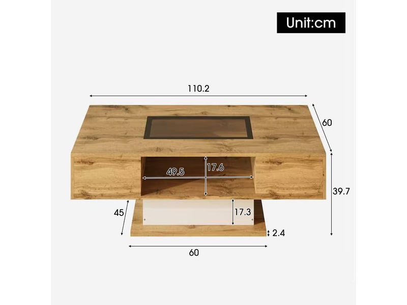  Table basse avec éclairage led, verre et 2 tiroirs, bois et blanc, 110,2 x 60 x 39,7 cm Fay Lum - Conforama C