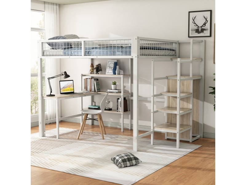  Lit mezzanine 140x200 cm coloris blanc métal lit enfant blanc - Conforama D
