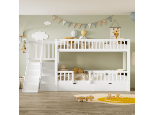 Lit superposé 90x200 cm <strong>MERAX</strong>  <strong>lit enfant blanc</strong> coloris blanc