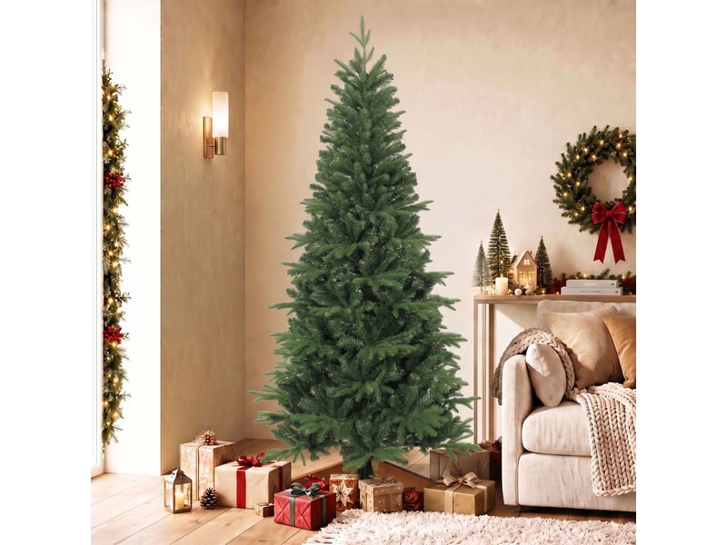 Sapin de noël artificiel 180 cm, arbre de noël, 1162 branches articulées en pe et pvc ignifuge, support en bois pliable - Conforama B